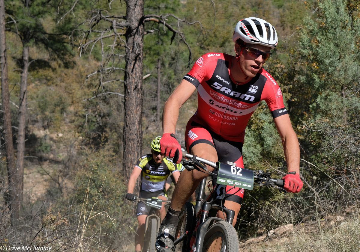 Russell Finsterwald (SRAM-TLD) riding singletrack early in the race