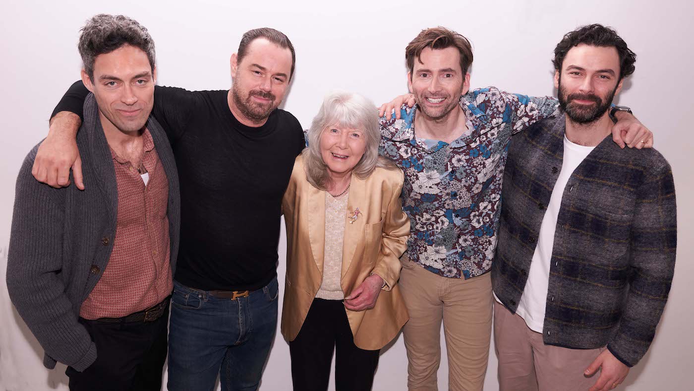 Members of the Rivals cast with Jilly Cooper