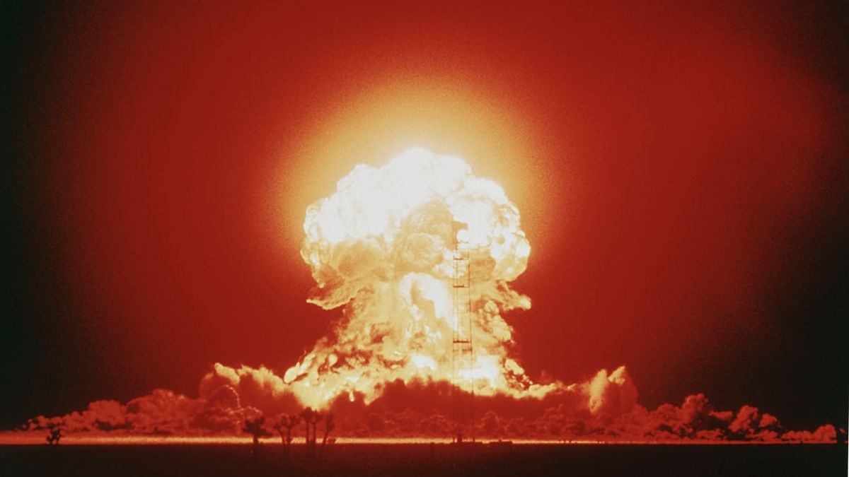 The mushroom cloud of an atomic bomb