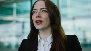 Emma Stone looking intense in Bugonia.