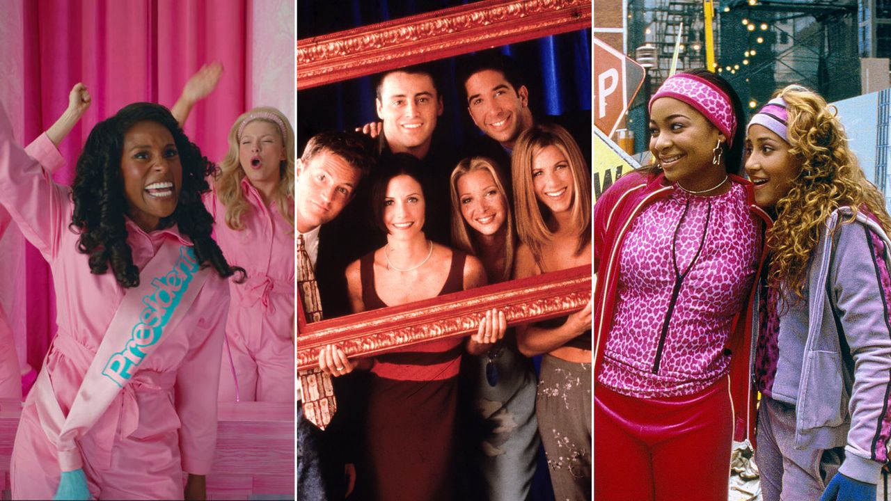 Split image of Barbie film, friends tv show and the cheetah girls 