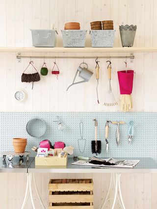 Garden shed tools and hooks