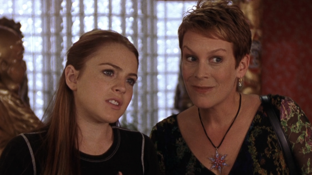 Lindsay Lohan and Jamie Lee Curtis looking concerned while playing each other in Freaky friday
