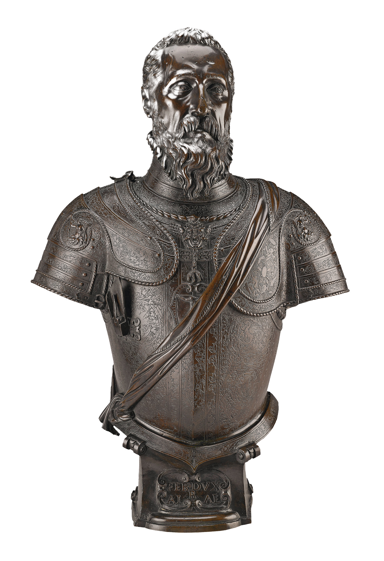 A thinly cast bronze bust of Ferdinand Alvarez de Toledo, 3rd Duke of Alba, by Leone Leoni