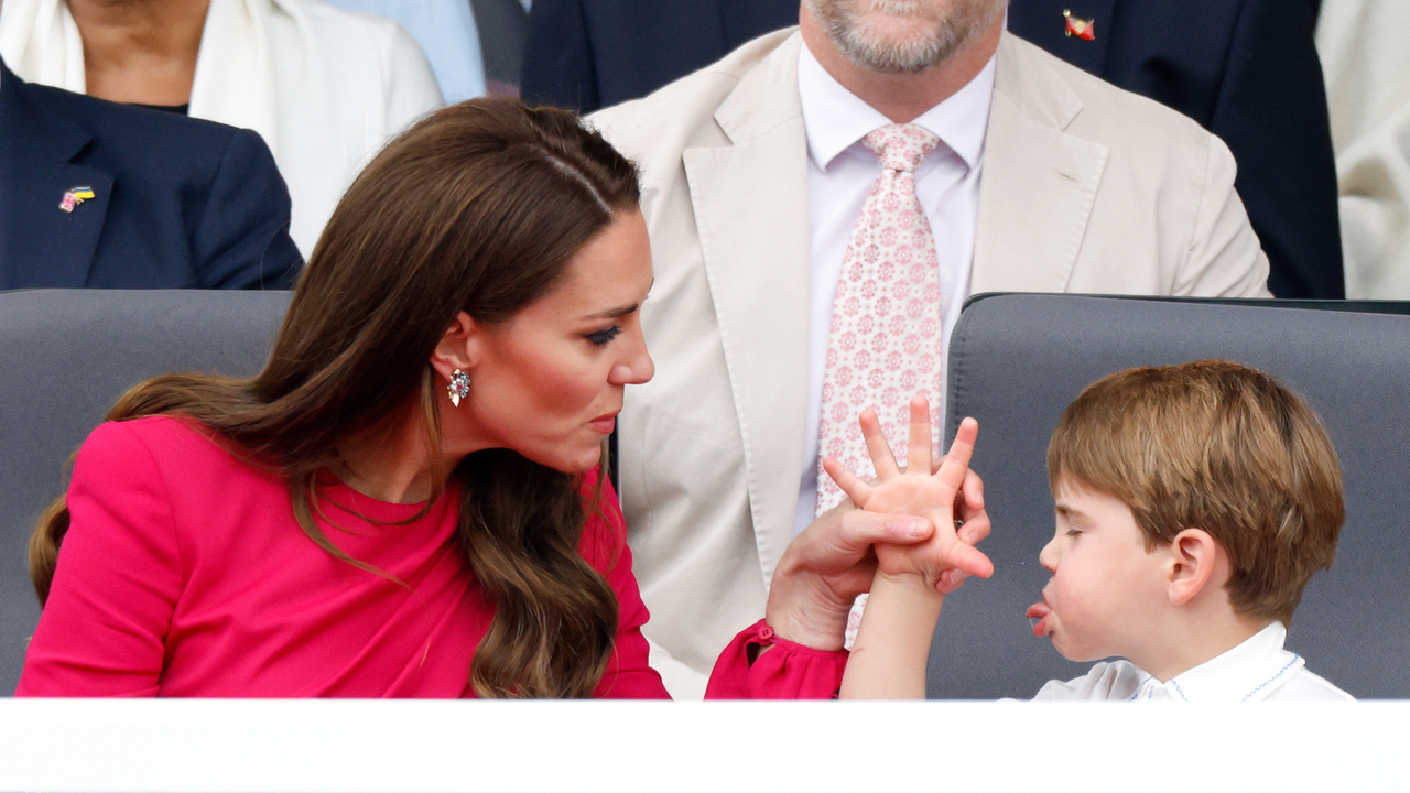 Prince Louis of Cambridge &#039;thumb&#039;s his nose&#039; and sticks his tongue out at his mother Catherine, Duchess of Cambridge