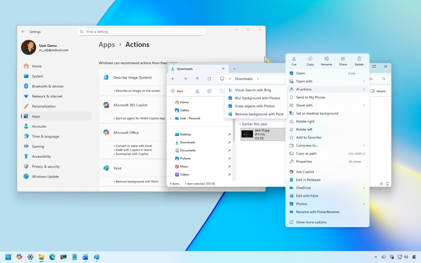 File Explorer AI actions