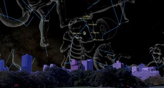 June 2024 night sky map showing the moon's location within the scorpius constellation on June 19.