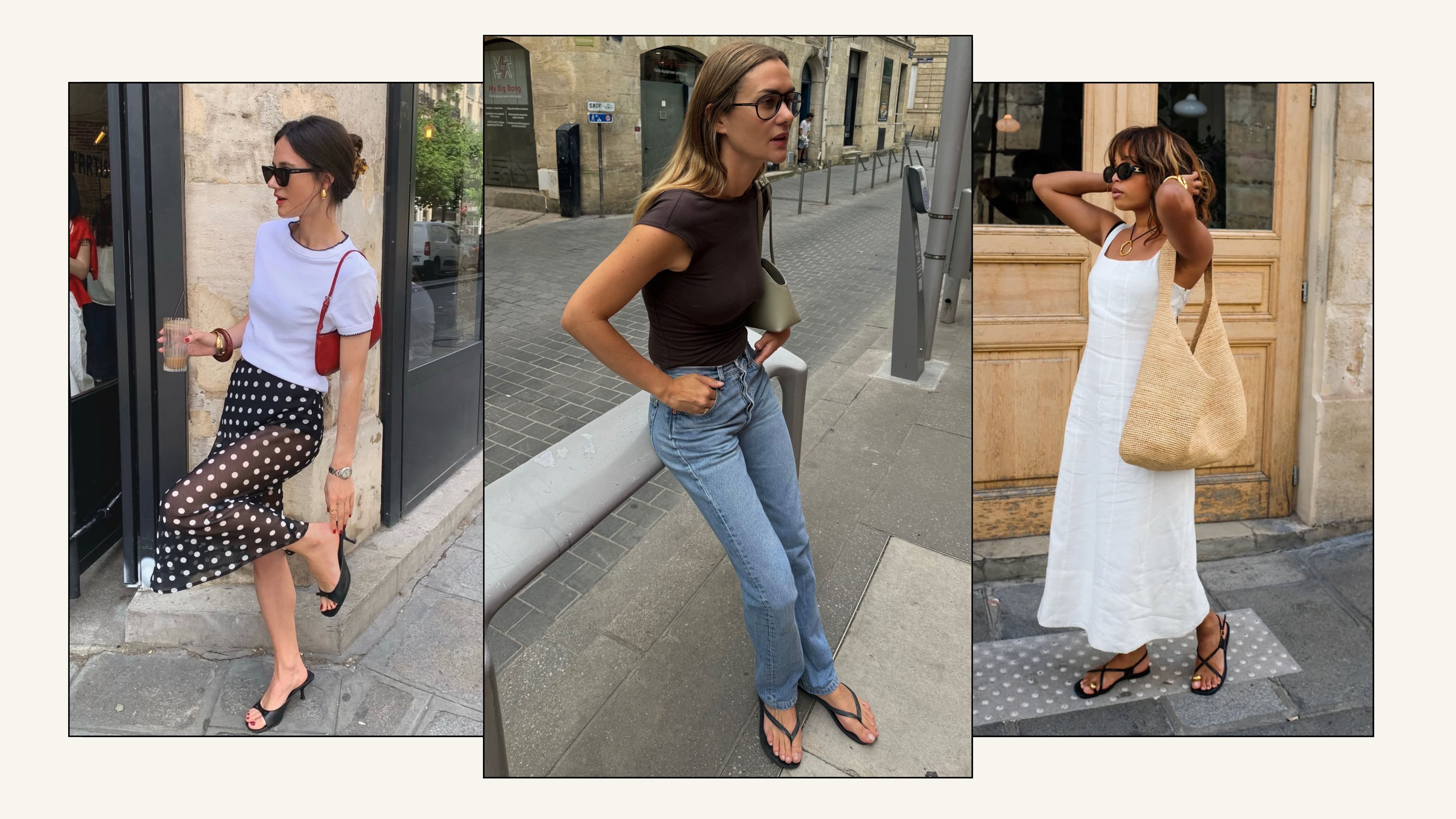 French women wear a selection of 2025's biggest sandal trends
