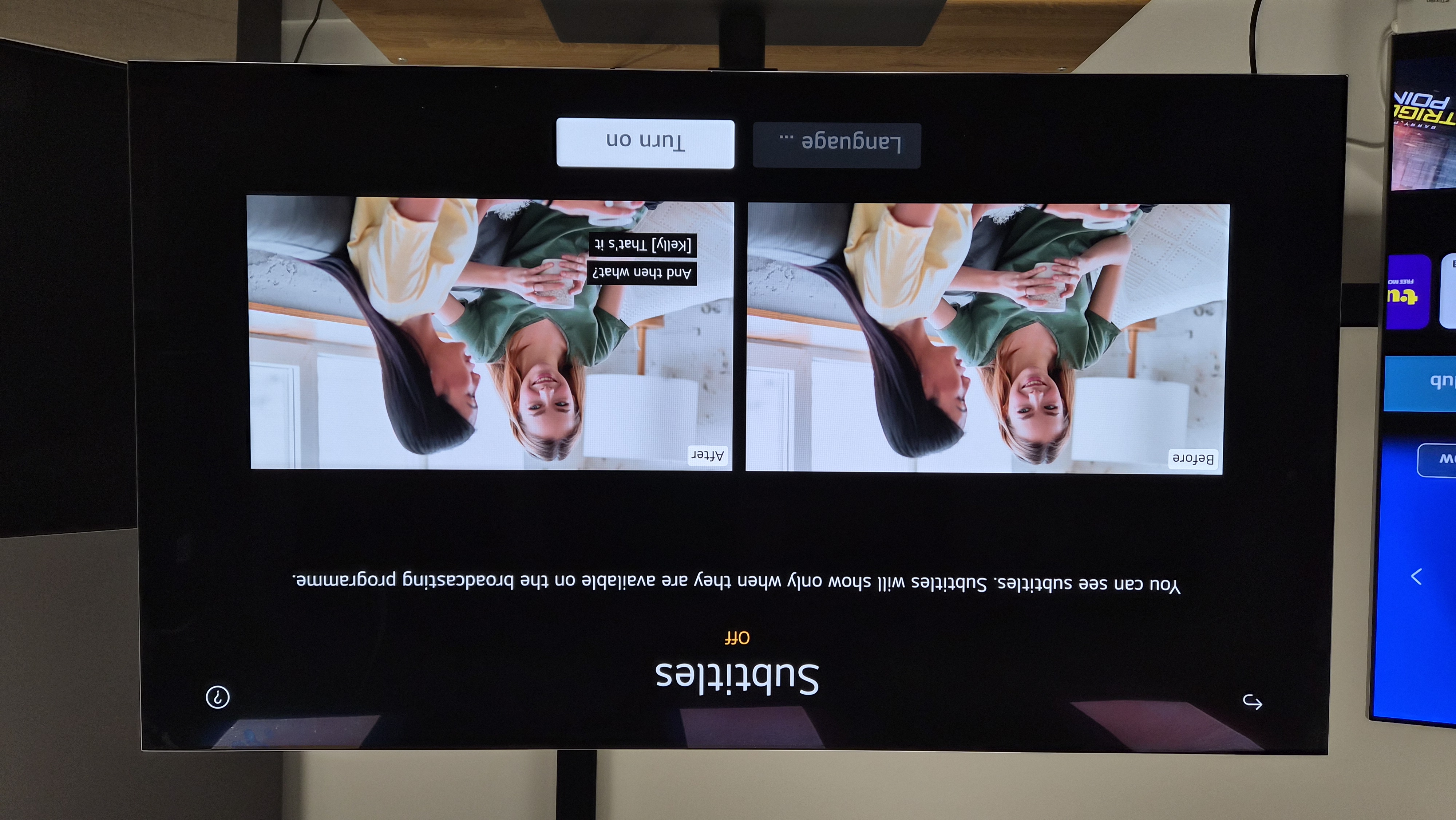 An image of the LG G5 TV on an Accessibility page. It reads "You can see subtitles. Subtitles will show only when they are available on the broadcasting programme".