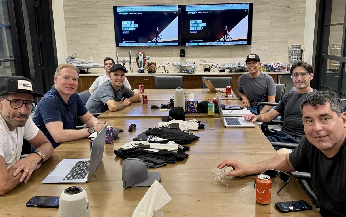 A look inside the leadership team meeting in June to announce Modern Adventure Pro Cycling, George Hincapie on far left and Rich Hincapie far right
