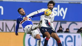 UC Sampdoria player Fabio Quagliarella of vs Guillaume Gigliotti of FC Crotone