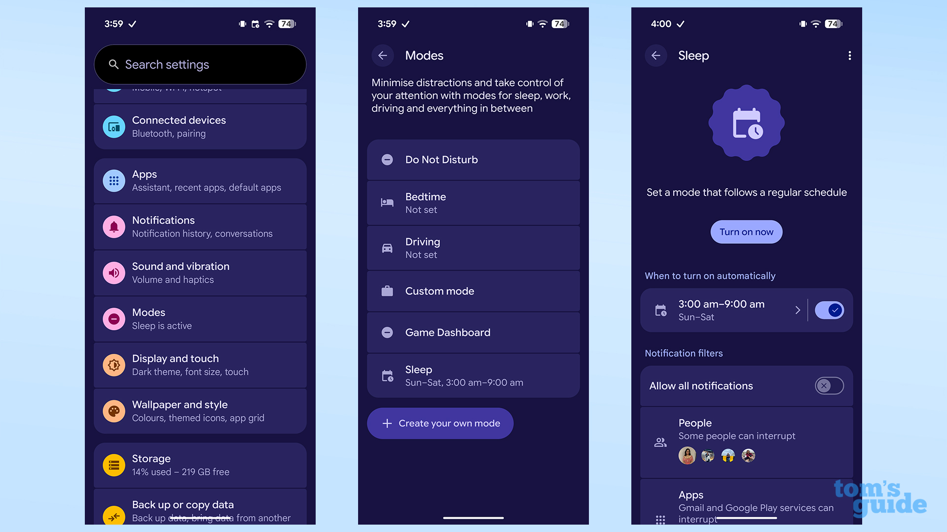 How to find and enable Modes on a Google Pixel