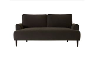 A dark grey velvet flat-pack sofa