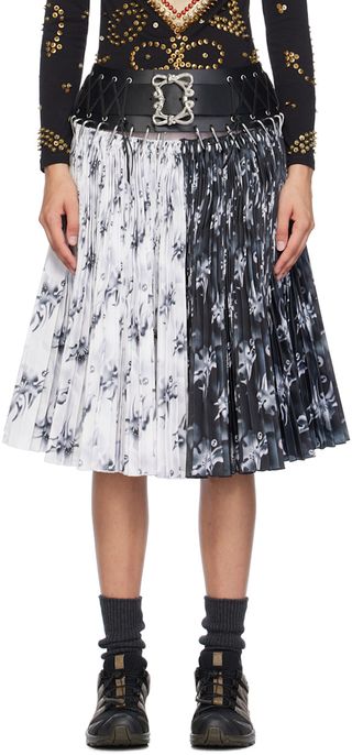 Black & White Patricia Knee Carabiner Midi Skirt