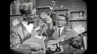 Eddie Peabody demonstrates his electric banjoline on the Lawrence Welk Show in 1962