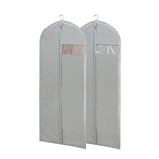 65'' Long Dress Clear Garment Bags - set of two in gray with hangers up top visible