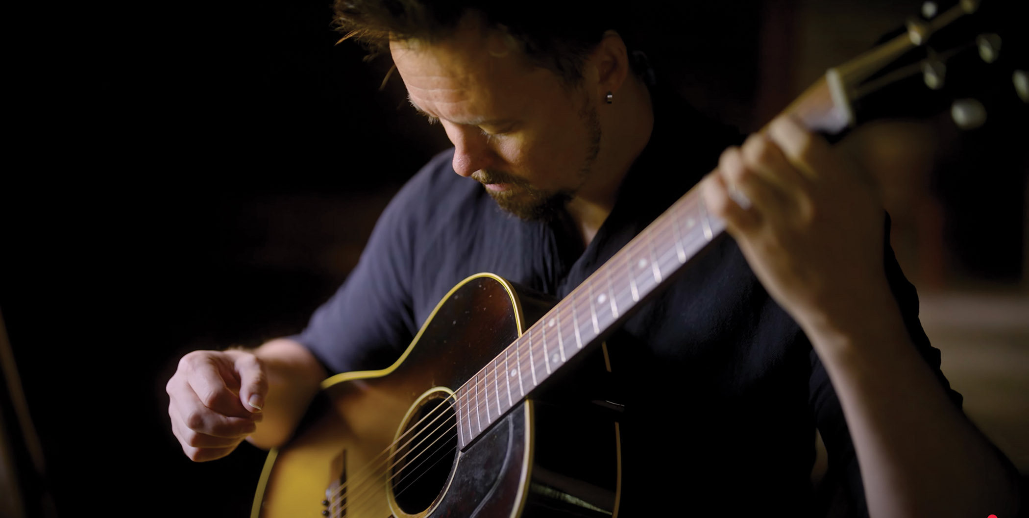 Jussi Reijonen plays fingerstyle on his vintage Gibson acoustic