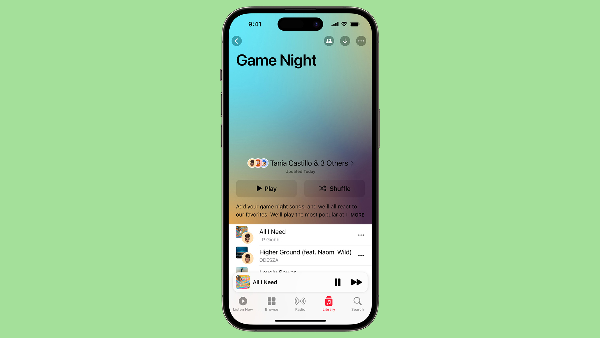 An iPhone with the Apple Music app open