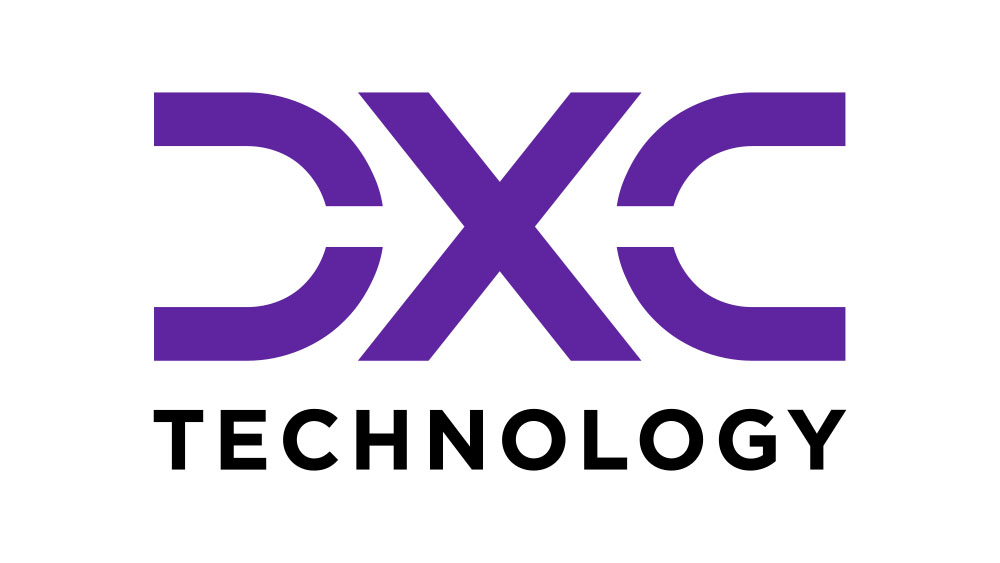 The DXC Technology ambigram logo showing the company name with mirrored D and C letters with a white line through their centres