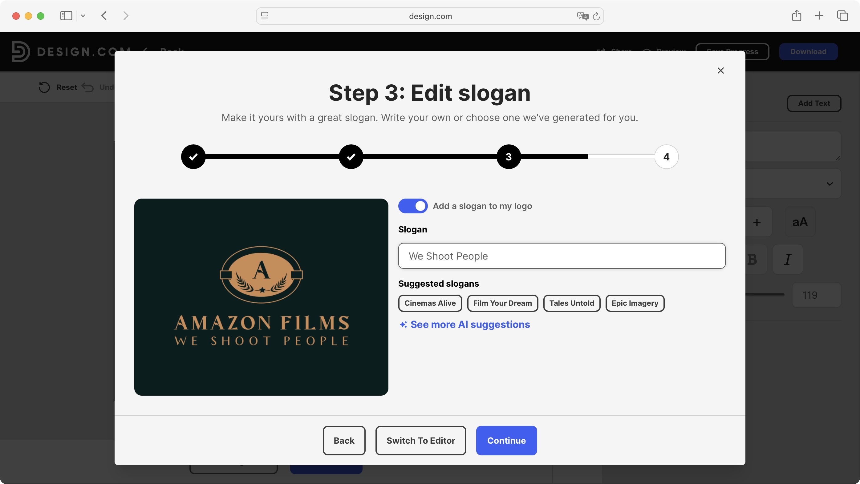 Design.com interface during our review