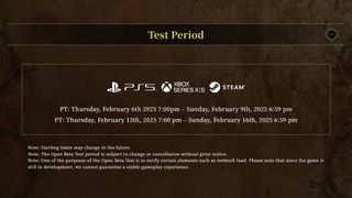 A screenshot of the details for the second open beta for Monster Hunter Wilds.