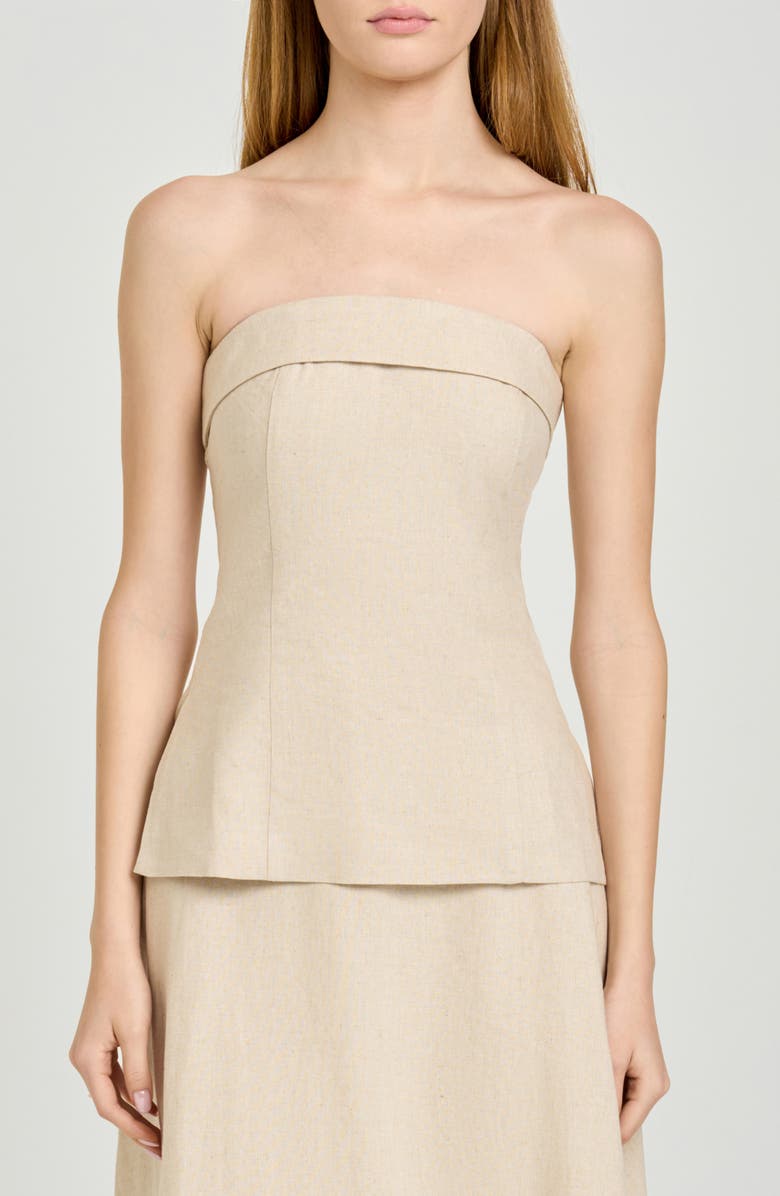X Hannah Lovey Porter Delaney Strapless Linen Blend Peplum Top