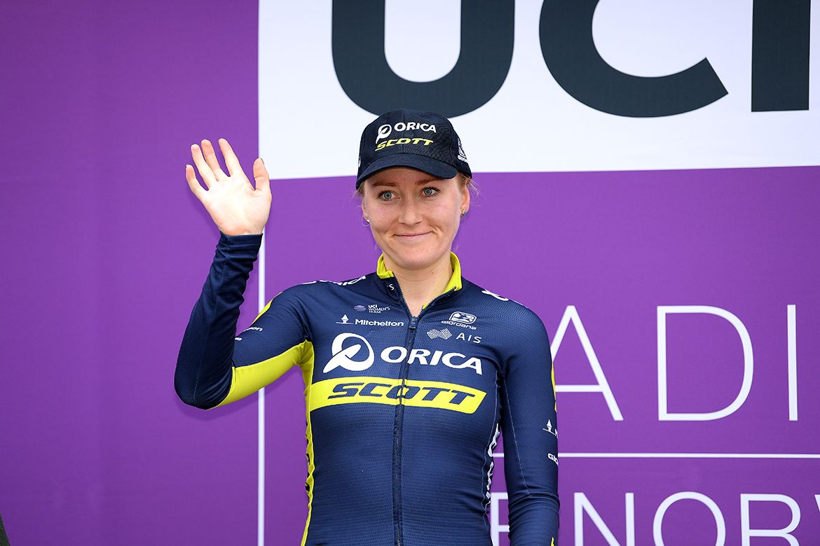 Gracie Elvin on the Ladies Tour of Norway podium
