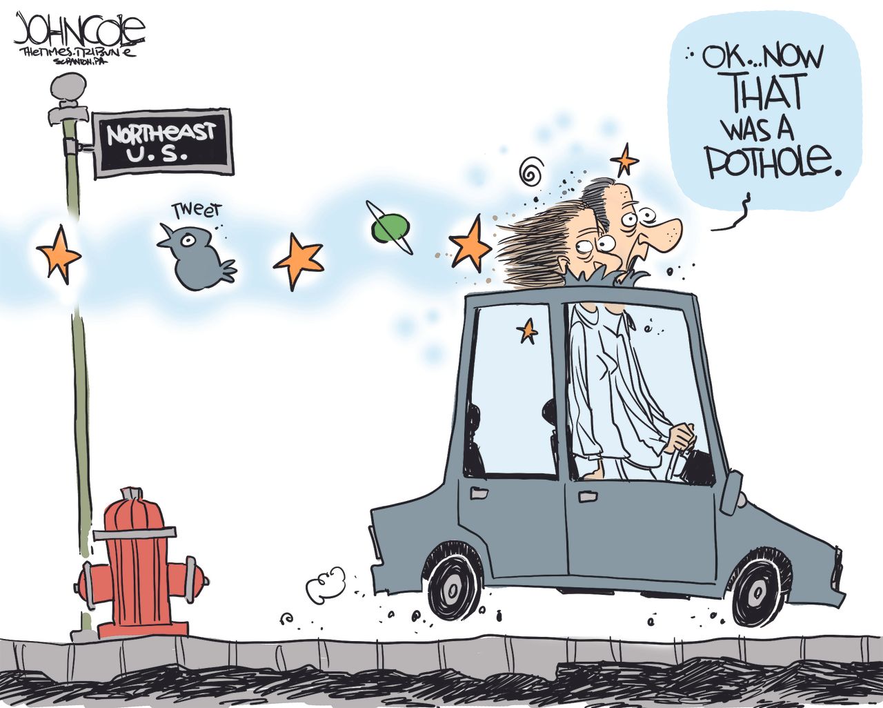 Editorial cartoon U.S. Northeast pot holes roads