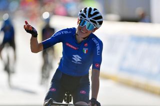 LEUVEN BELGIUM SEPTEMBER 25 Marta Cavalli of Italy celebrates the victory of his teammate Elisa Balsamo of Italy during the 94th UCI Road World Championships 2021 Women Elite Road Race a 1577km race from Antwerp to Leuven flanders2021 on September 25 2021 in Leuven Belgium Photo by Luc ClaessenGetty Images