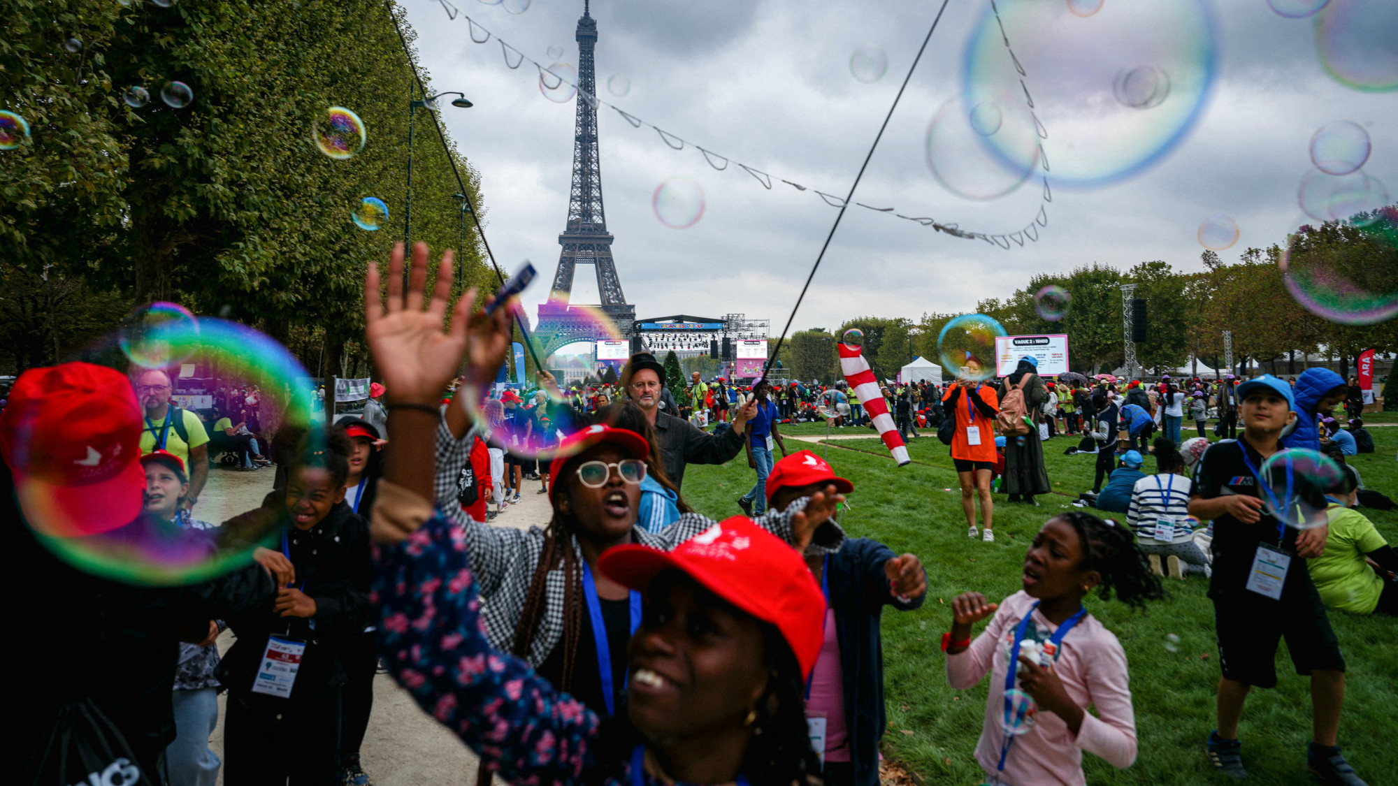 Children playing with bubbles