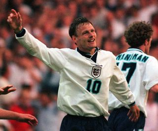 Teddy Sheringham, as well as Shearer, scored twice in the 4-1 win at Wembley.
