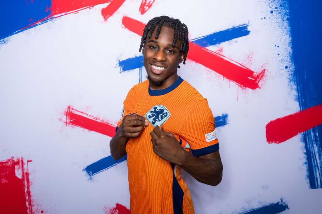 Jeremie Frimpong of Netherlands poses for a portrait during the Netherlands Portrait session ahead of the UEFA EURO 2024 Germany on June 03, 2024 in Berlin, Germany.