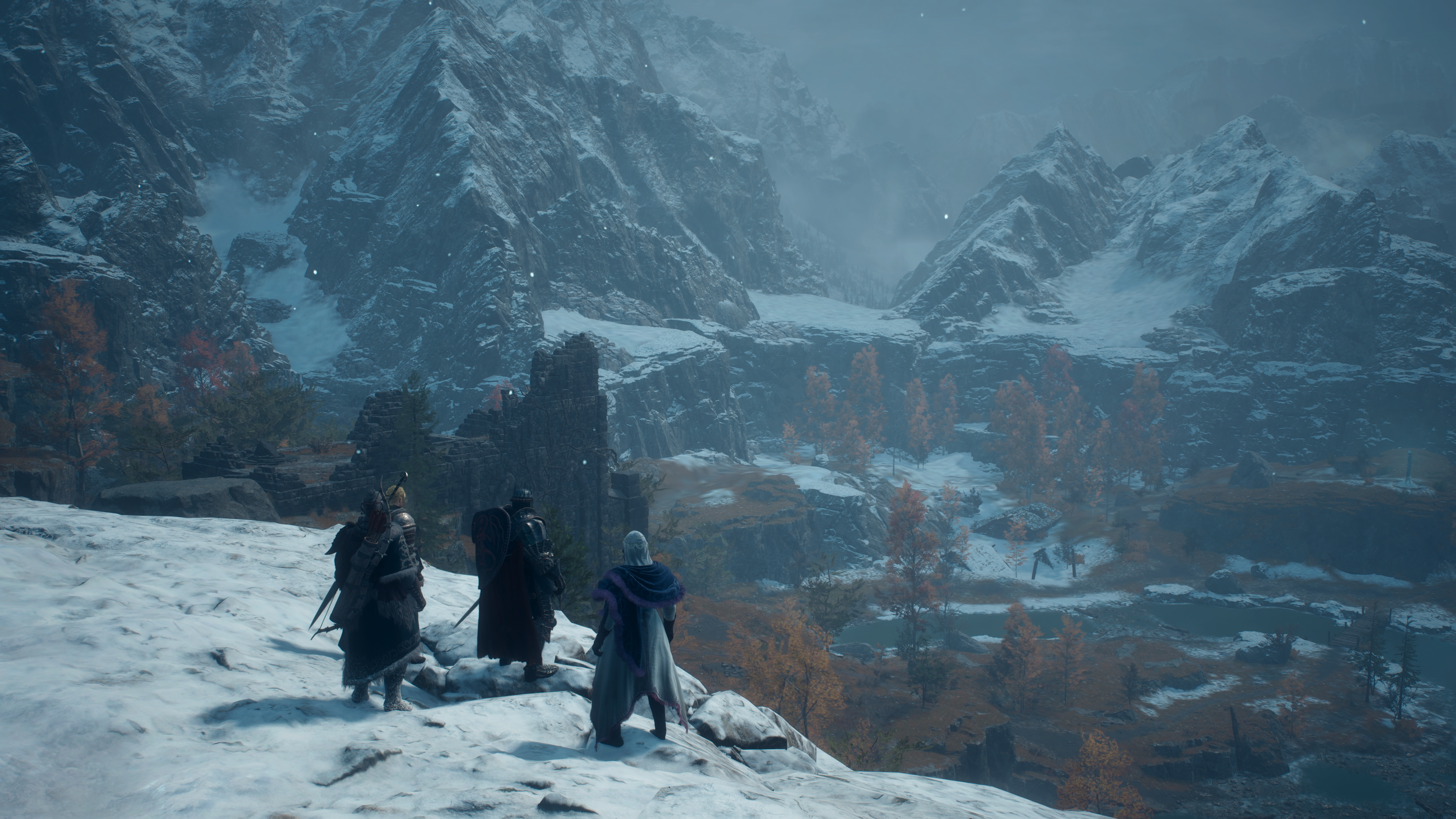 Snowy scenes in a fantasy video game