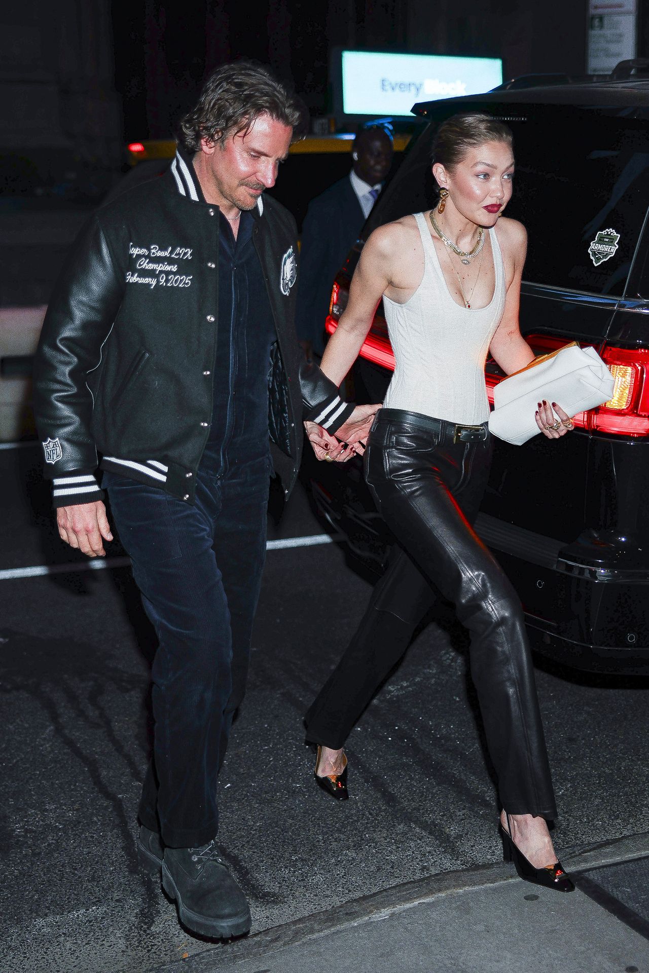 Gigi Hadid and Bradley Cooper Coordinate in Black Leather for Her 30th
