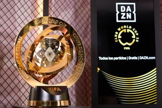 The FIFA Club World Cup trophy during Day 2 of the FIFA Club World Cup Trophy Tour at DAZN Studios on January 23, 2025 in Madrid, Spain