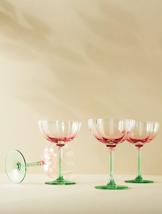 pink and green cocktail coupes in a floral design