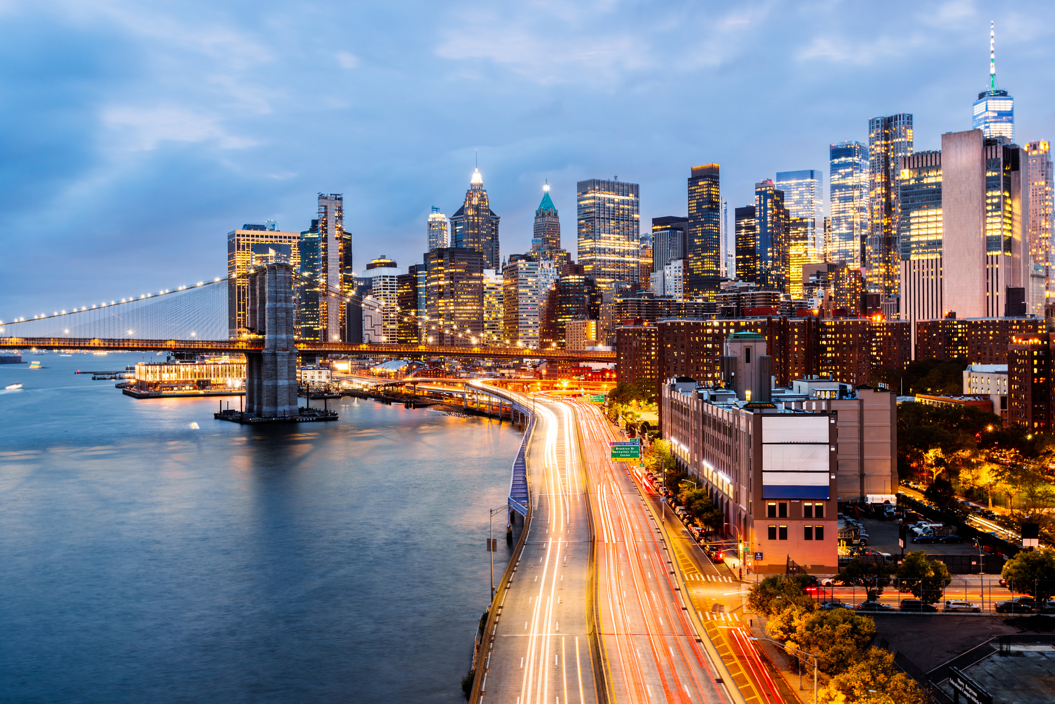 Manhattan Financial District, Brooklyn Bridge and East River