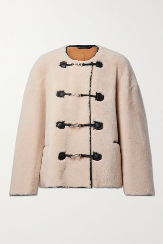 Leather-trimmed shearling jacket