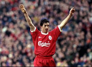 Robbie Fowler celebrates a goal for Liverpool against Southampton in 1999.