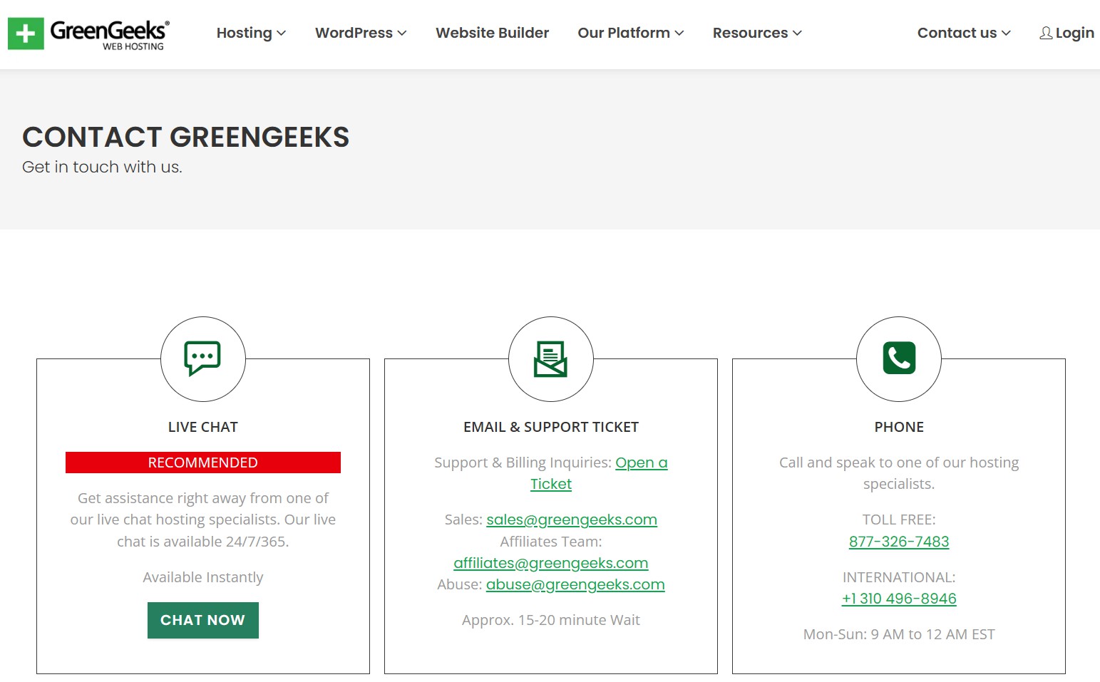 GreenGeeks support page