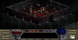 In-game screenshot of the player battling demons in Diablo