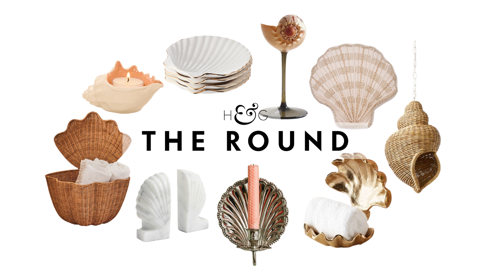 an assortment of home decor in shell motifs