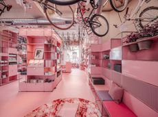 USM Haller pink shown at Rossignol shop in Milan