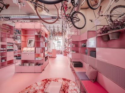 USM Haller pink shown at Rossignol shop in Milan