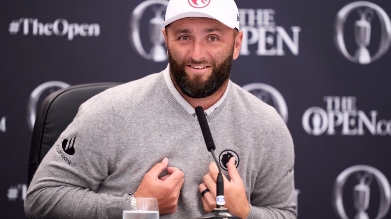 Jon Rahm speaks to the press ahead of The Open at Royal Troon