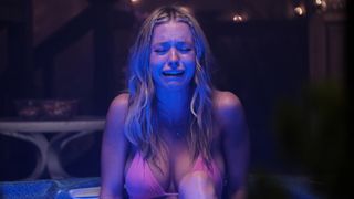 Sydney Sweeney as Cassie, crying in her bathing suit, in Euphoria season 2