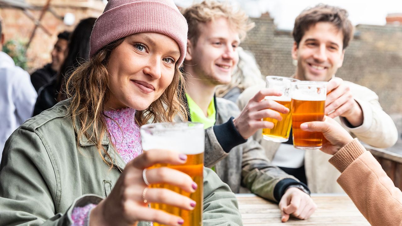 Happy people drinking