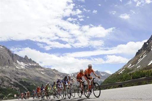 The peloton heads into the Alps during the Dauphine.