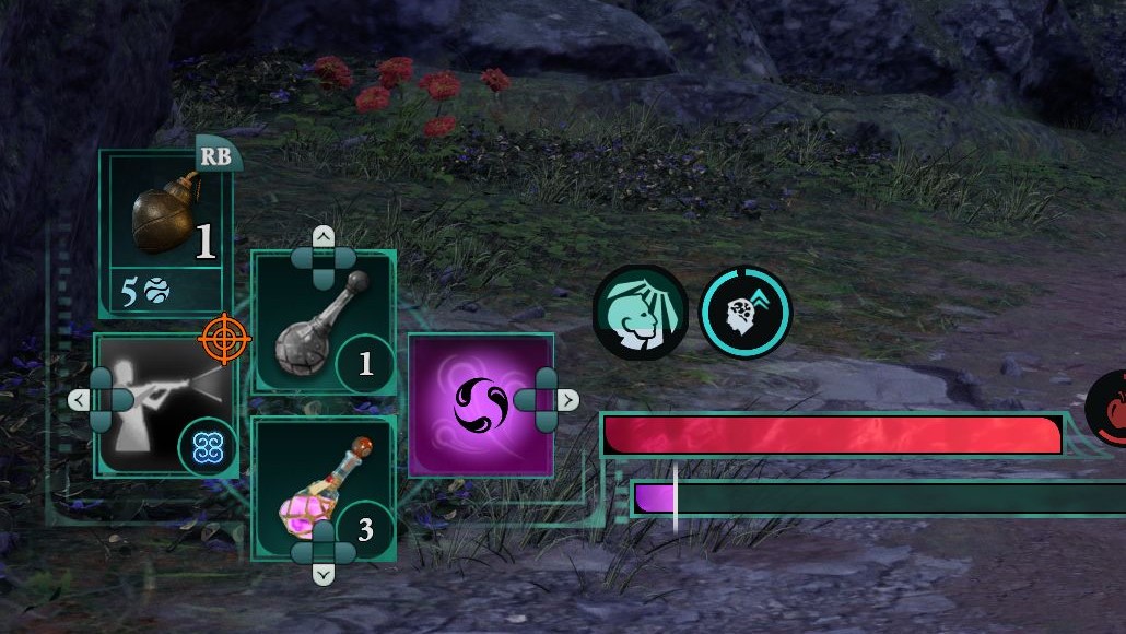 Avowed HUD showing health potion and Essence