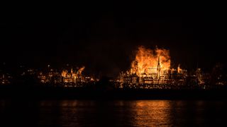 A model re-enactment of the 1666 Great Fire of London.